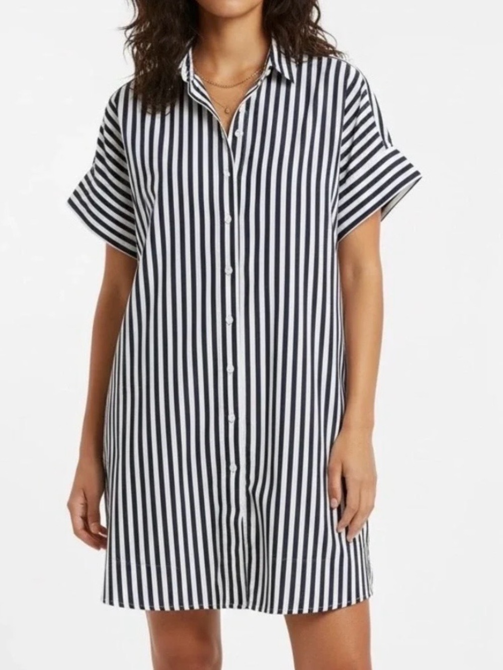 LOFT | Navy and White Striped Shirt Dress, Size XL - EUC